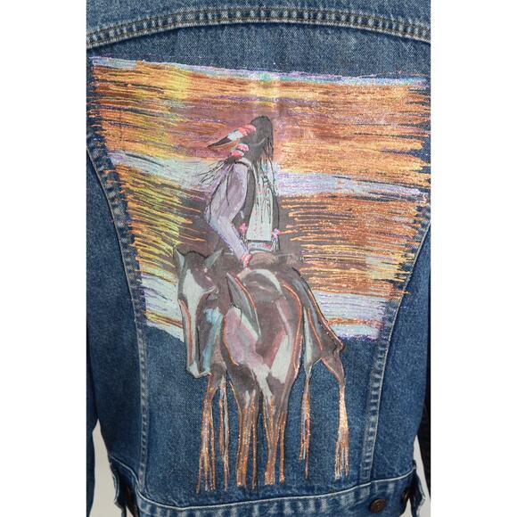 Vtg Levi's 70506-0216 Jean Jacket 42 Studs Custom Indian Native Horse Paint - Picture 5 of 10